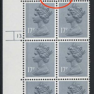 #752 GB Machin cyl blks 17p slate-blue cyl 13 dot, the 17-PIN variety on row 17 um