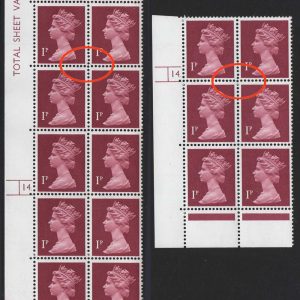 #754 GB Machin cyl blks 1p cyl 14 dot, the 17-PIN variety (row 16) cyl blk of 12
