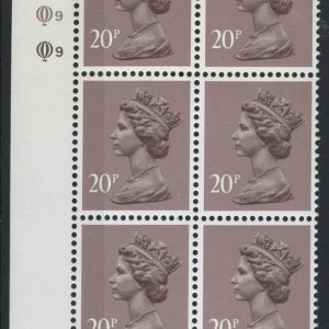 #758 GB Machin cyl blks 20p Questa cyl Q9Q9 imperf left margin MCC£35