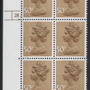 #766 GB Machin cyl blks 50p FCP/PVAD cyl 28 dot - scarcer cyl