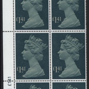 #748 GB Machin cyl blks £1.41 large cyl 2A3B dot blk of 6