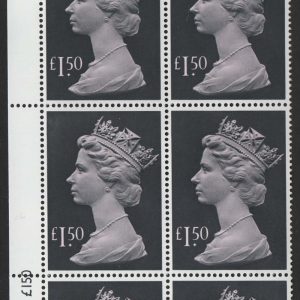 #749 GB Machin cyl blks £1.50 large cyl 1A3B dot blk of 6