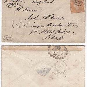 #988 Victoria 1854 6d dull orange imperf sg32a on neat 1958 cover to Stockbridge