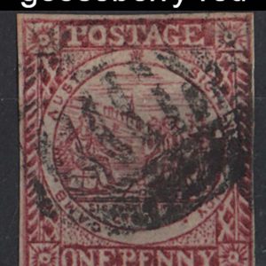 #895 New South Wales 1850 1d gooseberry-red sg10 vgu, 4 close margins