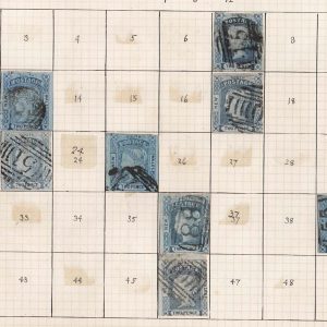 #897 New South Wales 1851 2d blue sg52, etc part reconstruction of plate 1, x10