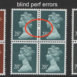 #693 GB 1990 Machin 24p chestnut, 28p bluish-grey, 75p photogravure um blocks of 4