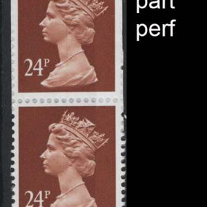 #690 GB 1989 Machin 24p Indian red, perfs fading out until totally imperf on top