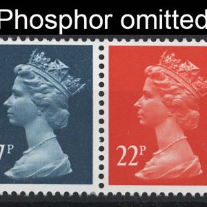 #691 GB 1990 Machin 17p dark blue & 22p orange phosphor omitted variety um sgX911y +