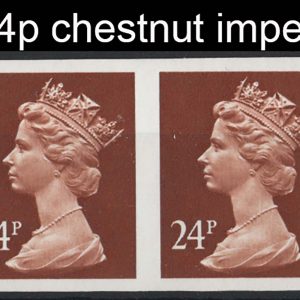 #698 GB 1991 Machin 24p chestnut um IMPERF pair sgX969 c£225