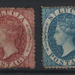 #958 St Lucia 1860 (1d) red & (4d) blue wmk small star perf 14-16 sg1-2