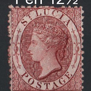 #960 St Lucia 1863 (1d) lake wmk crown/CC perf 12½ sg4, short perf otherwise fm