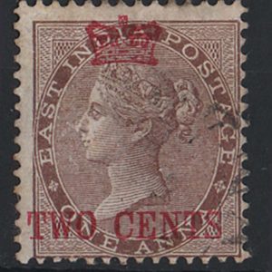 #868 Malaya - Straits 1867 2c on 1a brown sg2 vfu, c£110