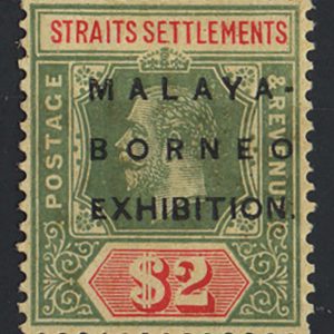 #872 Malaya - Straits 1922 $2 green & red/pale yellow vf mint