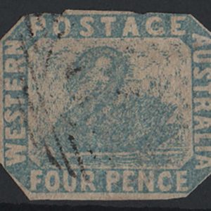 #993 Western Australia 1854 4d pale blue swan imperf sg2 cut to shape otherwise vfu