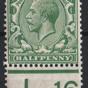 #519 GB 1912 ½d green I16(P) control single on wartime toned paper vf mint sg351var