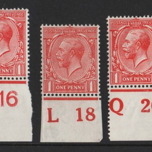 #523 GB 1912 1d control singles: C13, I16, L18, Q20P, S22P, U23P f mint