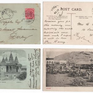 #006 Aden Postcards; 1907 (Aden Camel Market) to England franked India 1a +1902 Gondal - Derby