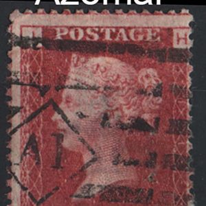 #274 GB 1858 1d plate 121 fu with the scarce A1 Azemar cancel sg43