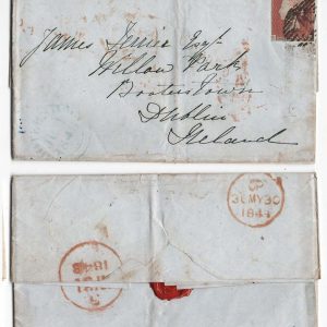 #236 GB 1848 Neat entire from Hotel de L 'Europe to Dublin franked 1d red fu