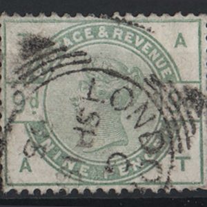 #419 GB 1883 9d green sg195 fu, perfs as scan, reasonable colour c£300