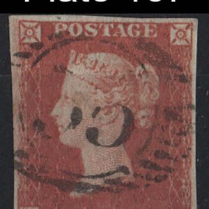 #219 GB 1841 1d red plate 107 IB vfu 4 margins sg8