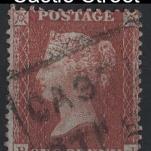 #252 GB 1854 1d red die 2 large crown perf 14 blued paper sg29 fu, part cancel