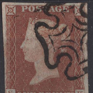 #188 GB 1841 1d red, black plate 1b SK vfu, 4 large margins, crisp MX