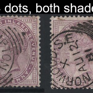 #392 GB 1881 1d lilac 14 dots vfu crisp square circle, ditto pale lilac fu sg170