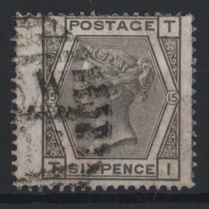 #362 GB 1873 6d deep grey wmk spray plate 15 fu, squared cds sg146 c£75