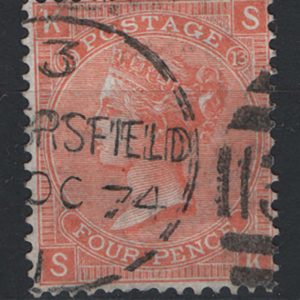 #308 GB 1865 4d vermilion plate 13 vfu, sg94