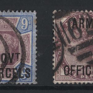 #725 GB Officials 1887 Gov't Parcels 2d and 9d used sgO70, sgO67 + couple others