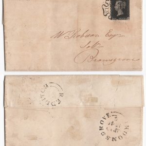 #180 GB 1840 1d black plate 8 IH sg2 fu on neat 1841 EL, Redditch to Bromsgrove