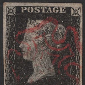 #168 GB 1840 1d black plate 1b IH vfu neat red MX, 4 close-large margins sg2