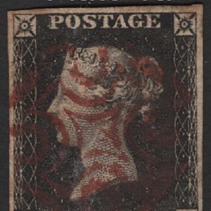 #167 GB 1840 1d black plate 1a IE vfu, 4 large margins, red MX sg2