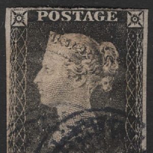 #182 GB 1840 1d grey-black plate 3 PB vfu, 4 good margins, cds cancels