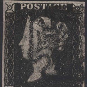 #172 GB 1840 1d black plate 4 RI vfu, 4 good-large margins, said to be a Stirling MX
