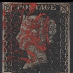 #173 GB 1840 1d black plate 5 KB vfu, 4 good margins, bright red MX sg2