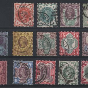 #427 GB 1887 ½d - 1s (both) set of 14 fu-vfu sg197-214 c£225