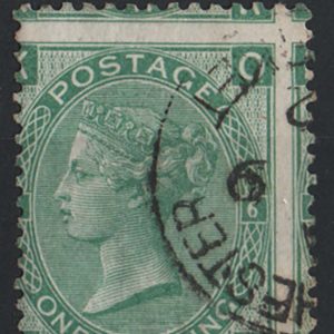 #329 GB 1867 1s deep green plate 6 sg115 vfu cds, misperf show parts of 4 stamps