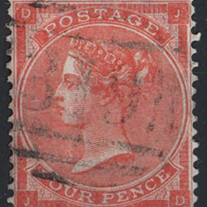 #294 GB 1862 4d bright red sg79 vfu, well centred, good perfs c£75