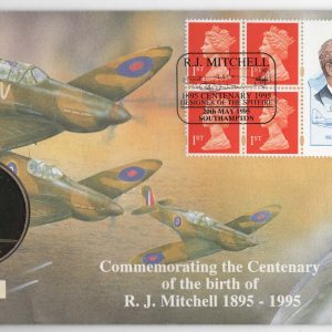 #702 GB 1995 Mitchell Spitfire designer coin cover incl Royal Mint Mitchell medal