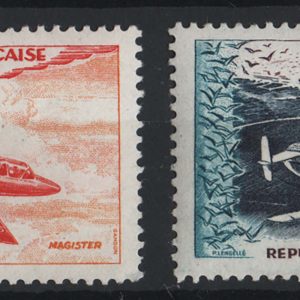 #155 France 1954 Airmail 500f, 1000f patchy gum, otherwise f mint, sg1196-7 c£505