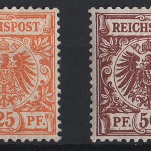 #774 Germany 1889 Reichpost 25pf, 50pf fresh m/mint sg50b, 51b c£100