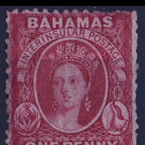 #026 Bahamas 1863 1d carmine-lake wmk Crown/CC reversed perf 12½ mint no gum sg21x