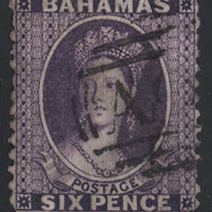 #027 Bahamas 1863 6d deep violet wmk Crown/CC perf 12½ vgu, perfs as scan sg31 c£60
