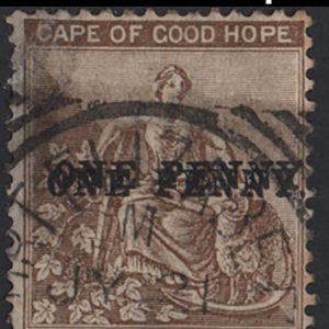 #107 Cape of Good Hope 1893 1d on 2d bistre, variety surcharge double fu sg57c