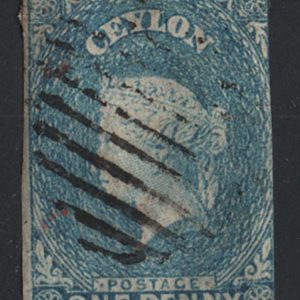 #112 Ceylon 1857 1d turquoise-blue imperf fu, 3 margins sg2 c£45