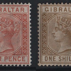 #786 Gibraltar 1886 4d vf mint c£90, 1s very minor gum foxing c£275 sg12, sg14
