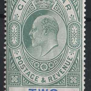 #789 Gibraltar 1904 MCA 2s green & blue chalky paper fresh m/mint sg62a c£130