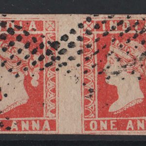 #812 India 1854 1a deep red die 1 sg11 vfu good-large margins